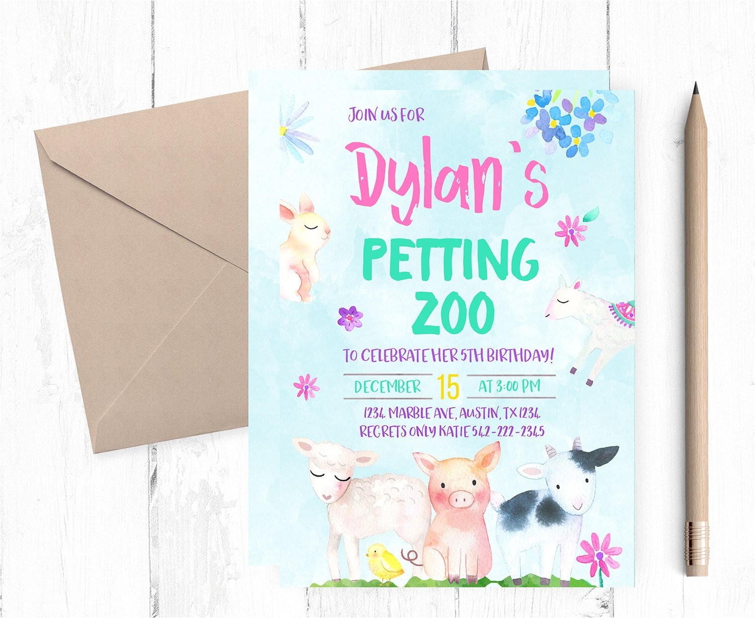 Petting Zoo themed Birthday Party Invitations Petting Zoo Invitations Farm Birthday Invitation Farm