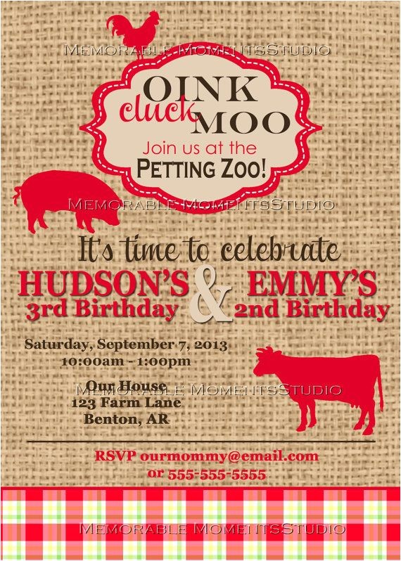 Petting Zoo themed Birthday Party Invitations Printable Invitations Vintage Petting Zoo or Farm Party