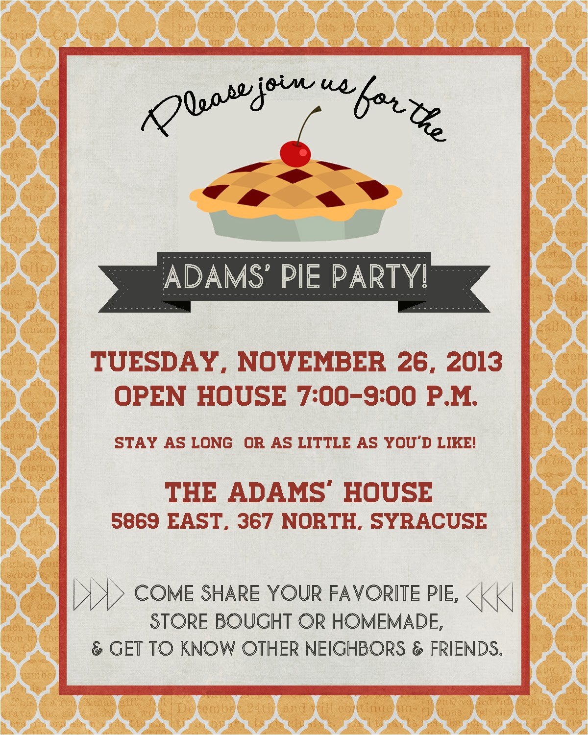 Pie Party Invitations Announcements to Ponder Pie Party Invitation