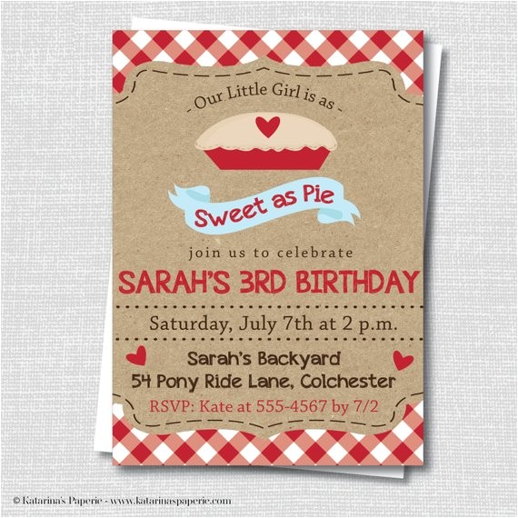 Pie Party Invitations Sweet as Pie Birthday Invitation Classic by Katarinaspaperie