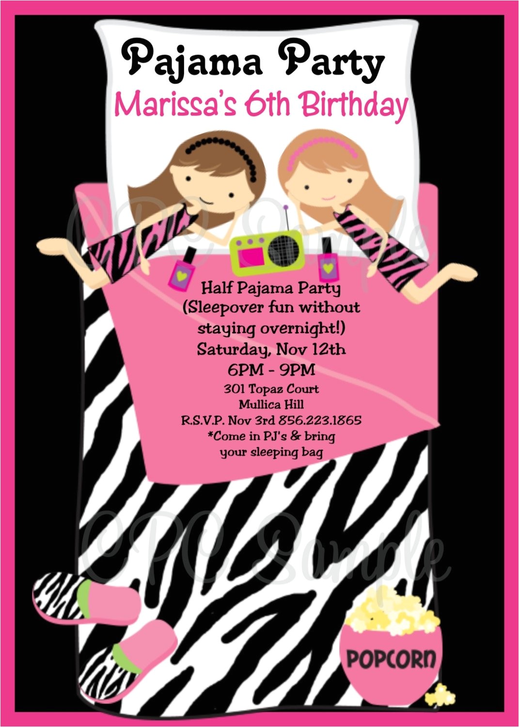 Pijama Party Invitation Pajama Party Birthday Invitation Printable or Printed Invite