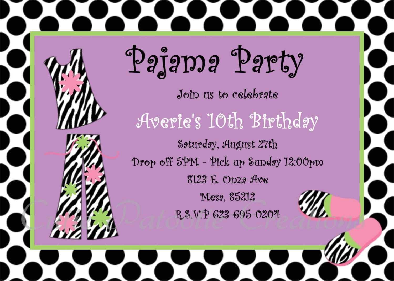 Pijama Party Invitation Pajama Party Birthday Invitation Printable or Printed