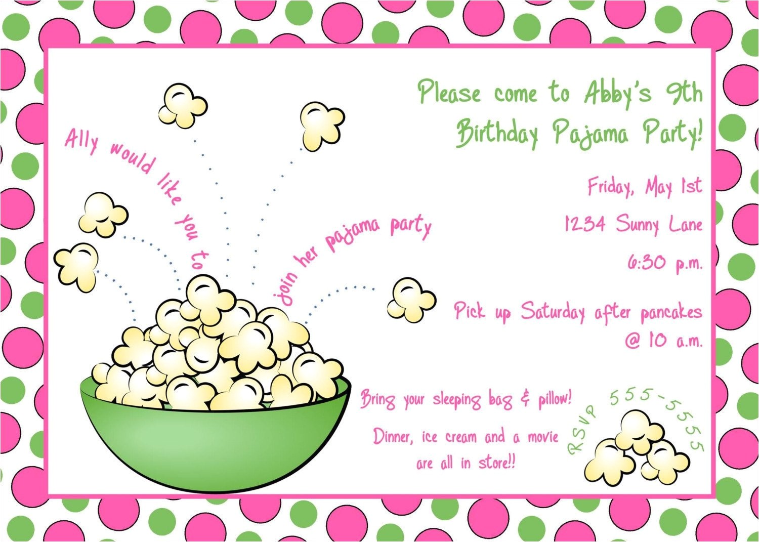 Pijama Party Invitation Sleepover Slumber Party Pajama Party Invitations by