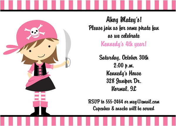 Pink Pirate Party Invitations Pink Pirate Birthday Party Invitations