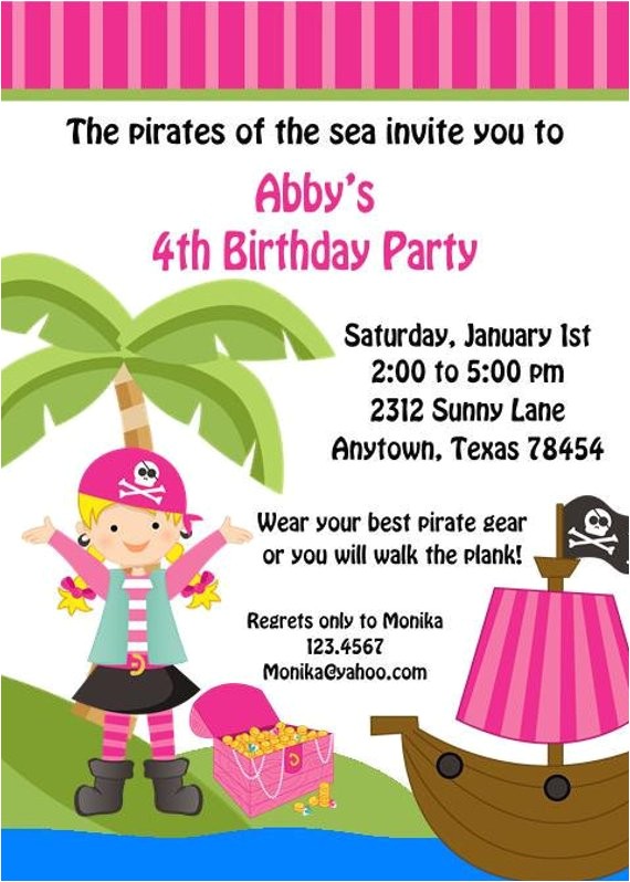 Pink Pirate Party Invitations Pink Pirate Birthday Party Invitations with Blonde Hair by