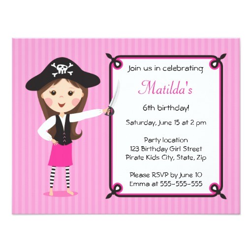 Pink Pirate Party Invitations Pink Pirate Cute Girly Birthday Invitation Zazzle