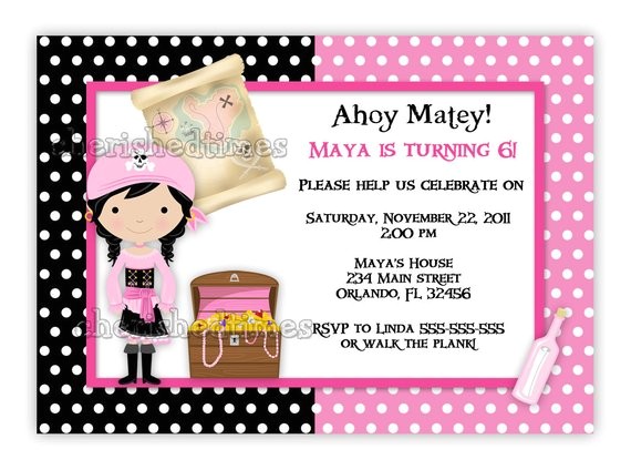 Pink Pirate Party Invitations Pink Pirate Girl Birthday Invitation Digital File