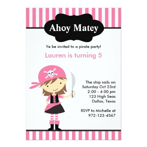 Pink Pirate Party Invitations Pink Pirate Girl Birthday Invitations Zazzle