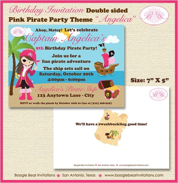 Pink Pirate Party Invitations Pink Pirate Girl Party Invitation Birthday Sea 1st 5th 6th 7th