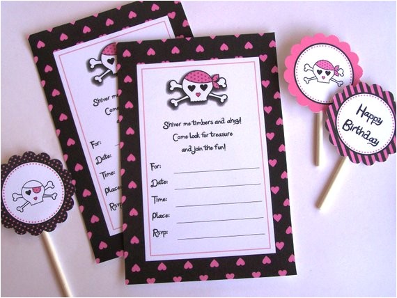 Pink Pirate Party Invitations Pink Pirate Party Printable Party Invitations and Matching