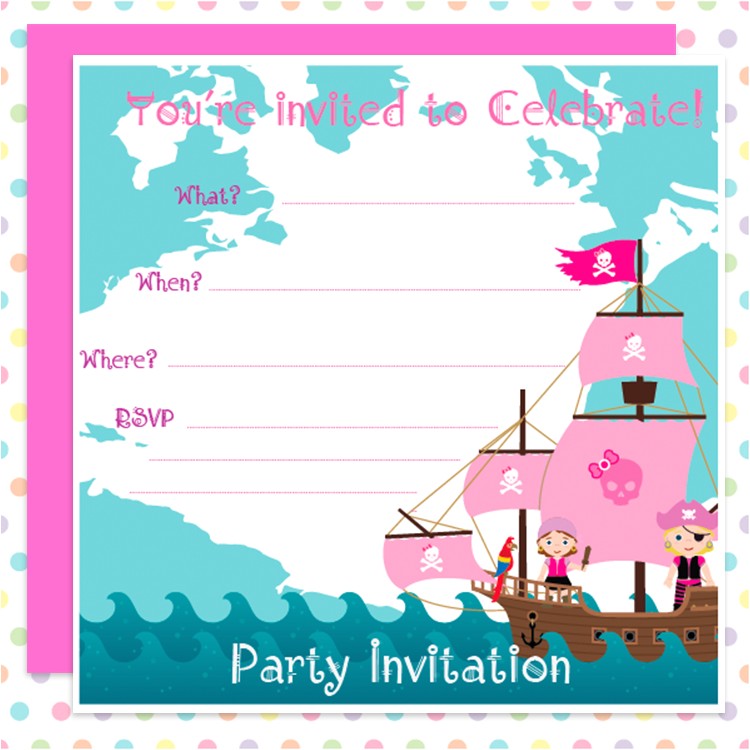 Pink Pirate Party Invitations Pink Pirates Party Invites Girls Can Be Pirates too