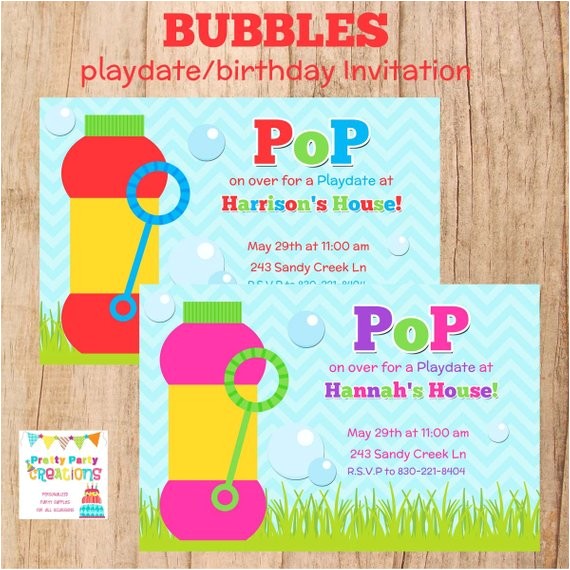 Playdate Birthday Party Invitations Bubbles Playdate or Birthday Invitation 2 to Choose You