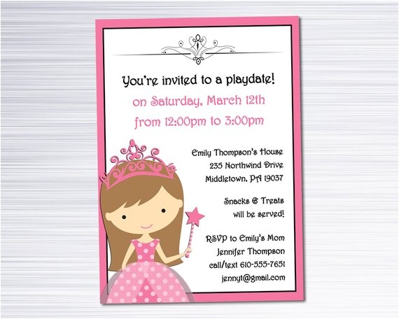 Playdate Birthday Party Invitations Items Similar to Princess Invitation Play Date or Playdate Birthday Party Invitations Items Similar to Princess Invitation Play Date or