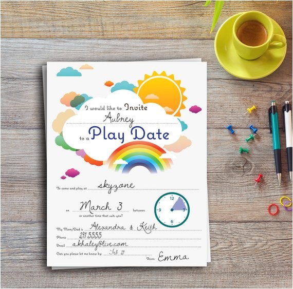 Playdate Birthday Party Invitations Play Date Invitation Colorful Editable Printable Playdate Birthday Party Invitations Play Date Invitation Colorful Editable Printable