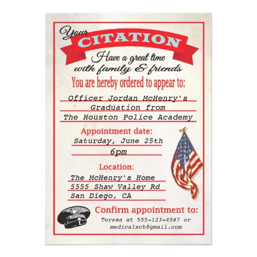 Police Academy Graduation Party Invitations Police Academy Graduation Citation Invitation 5 Quot X 7
