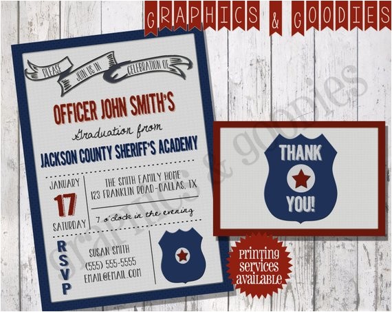 Police Academy Graduation Party Invitations Police Academy Graduation Invitation W Thank You Note