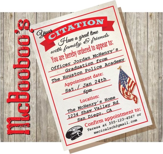 Police Academy Graduation Party Invitations Police Academy Graduation or Retirement Party Citation