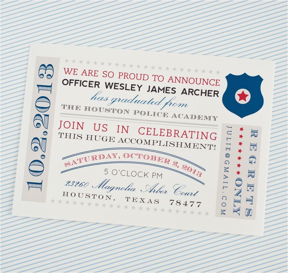 Police Academy Graduation Party Invitations Police Academy Highway Patrol Officer Trooper Badge Graduation