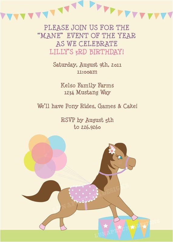 Pony Party Invitation Wording Pony Birthday Invitations Cimvitation