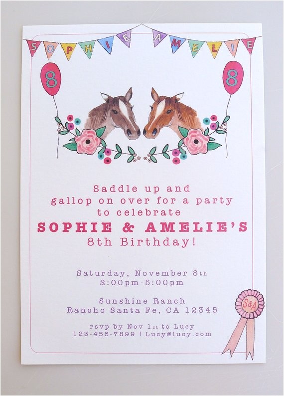 Pony Party Invites Free Printable Printable Horse Party for Twins Horse Party Kids Party