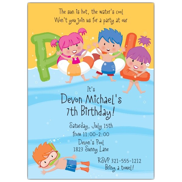Pool Party Invitations for Kids Pool Party Kids Pool Invitations Paperstyle