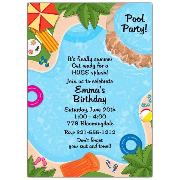 Pool Party Invitations with Photo Backyard Pool Party Invitations Paperstyle