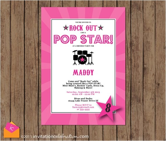 Pop Star Party Invitations Pop Star Birthday Invitation Rock Out Karaoke Band