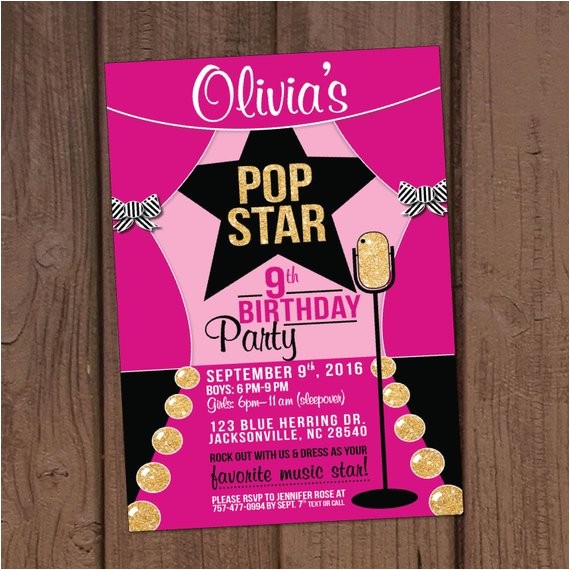 Pop Star Party Invitations Pop Star Birthday Party Invitation Pop Star Party Invitations Pop Star Birthday Party Invitation