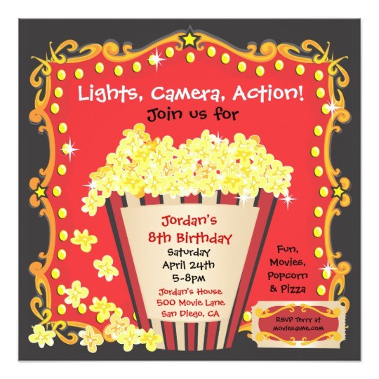 Popcorn Birthday Party Invitations Popcorn and A Movie Birthday Party Invitation Zazzle Com