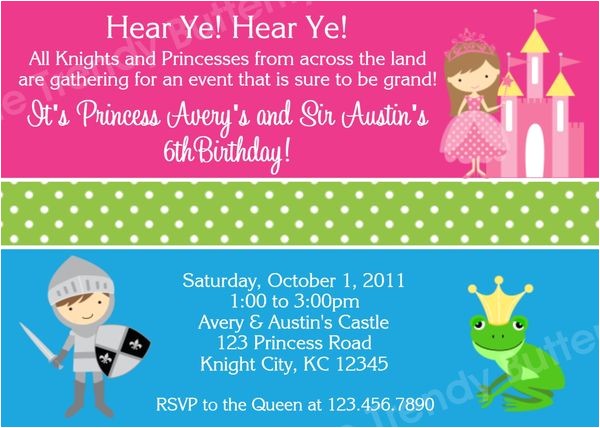 Prince and Princess Birthday Party Invitations Printable Birthday Invitations Twins Boy Girl Princess