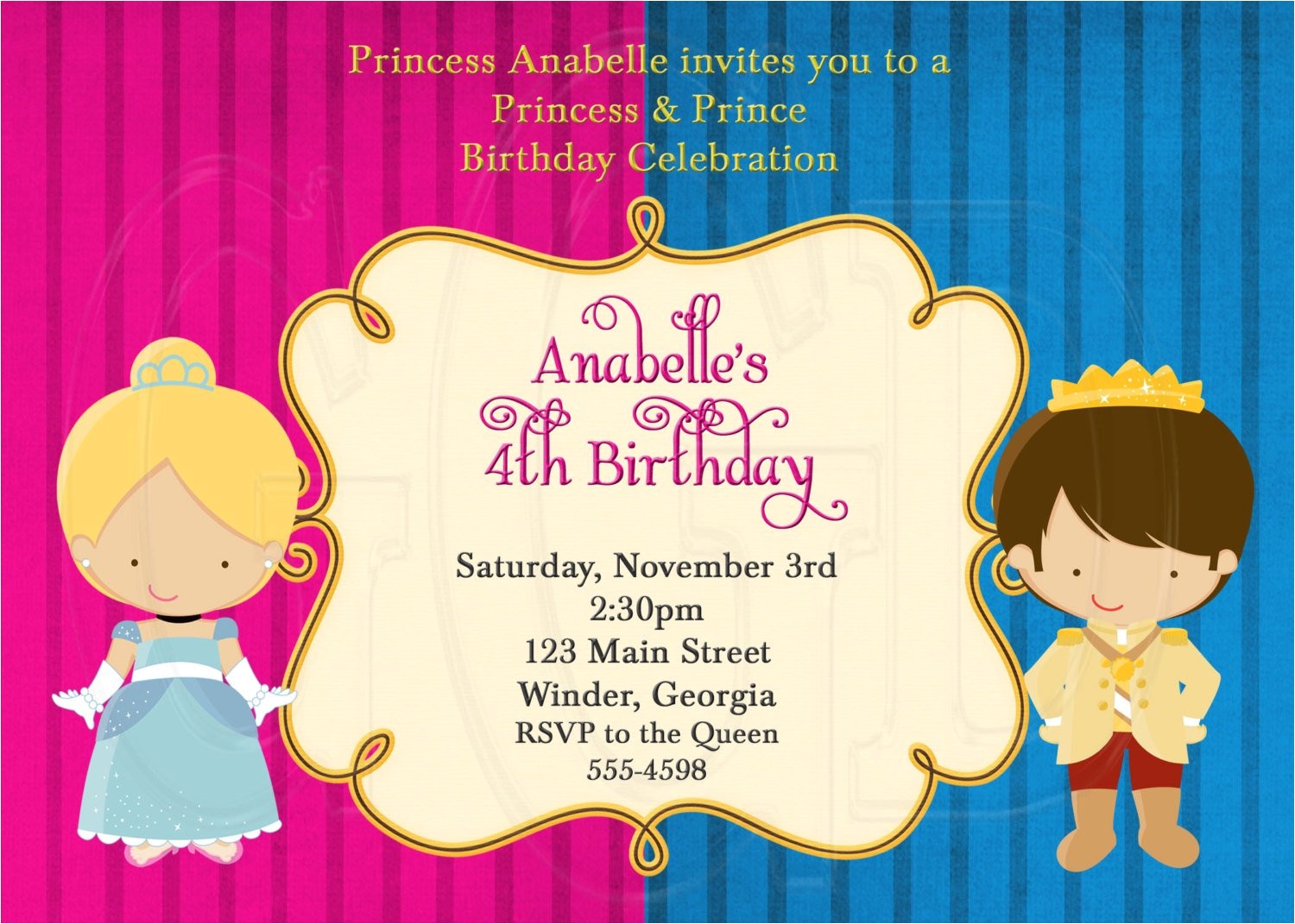 Princess and Prince Party Invitations Princess and Prince Birthday Invitation Digital File