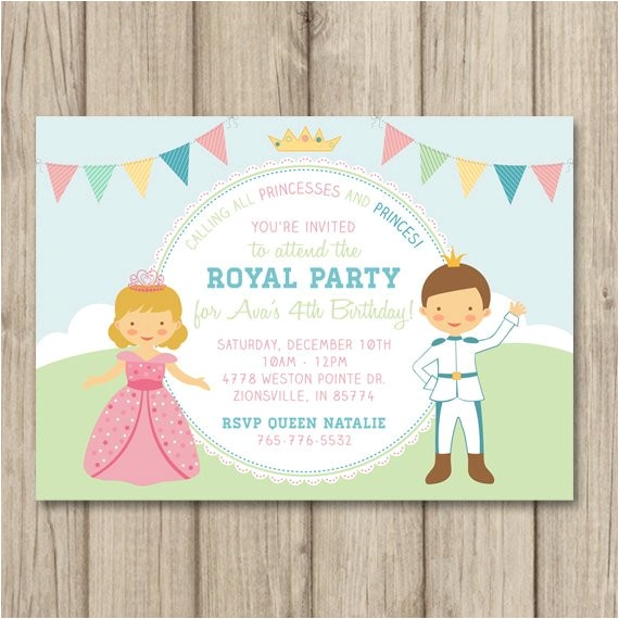 Princess and Prince Party Invitations Princess and Prince Birthday Party Invitation Princess