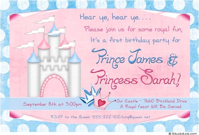 Princess and Prince Party Invitations Royal Photo Birthday Twin Invitation Prince Princess Party