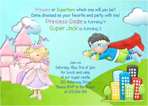 Princess and Superhero Party Invitation Template Princess and Superhero Birthday Invitation Castle Invite