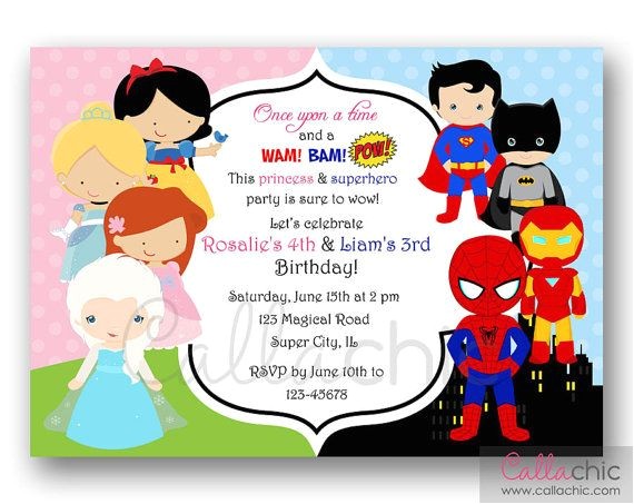 Princess and Superhero Party Invitation Template Princesses and Superheroes Birthday Invitation Printable