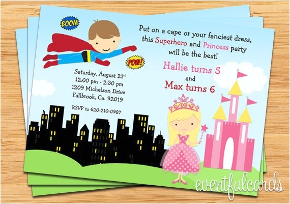 Princess and Superhero Party Invitations Superhero and Princess Birthday Party Invitation Printable