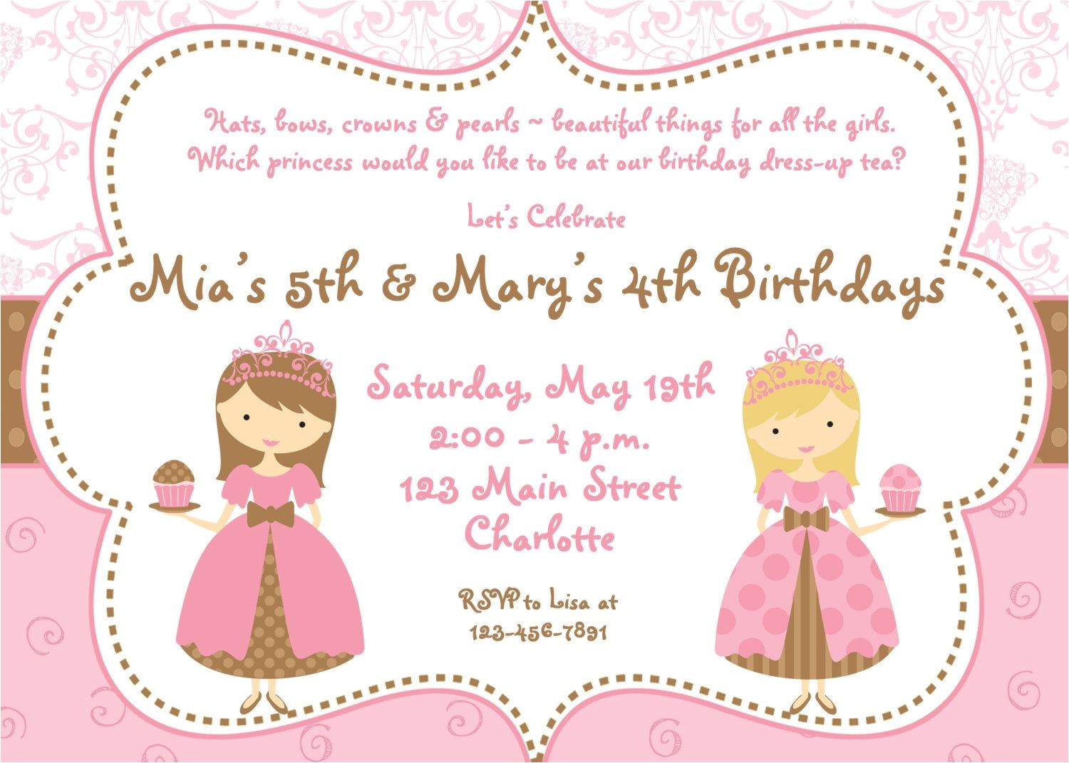 Princess Dress Up Party Invitations Birthday and Party Invitation Princess Dress Up Party