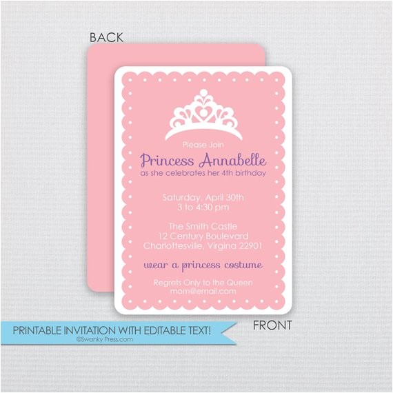 Princess Dress Up Party Invitations Princess Dress Up Party Birthday Invitations Instant