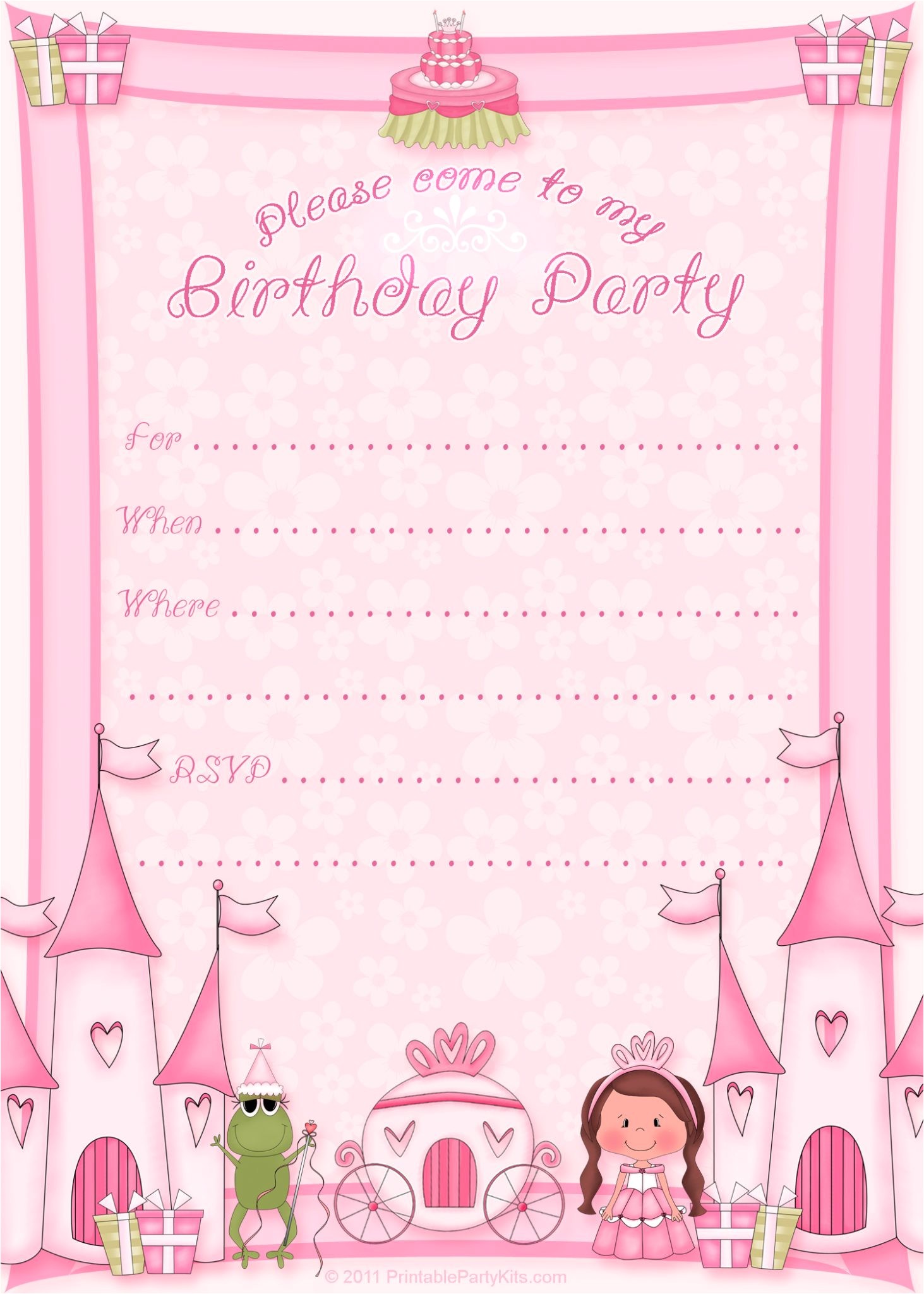 Princess Party Invitations Free Printable Girls Printable Party Kits