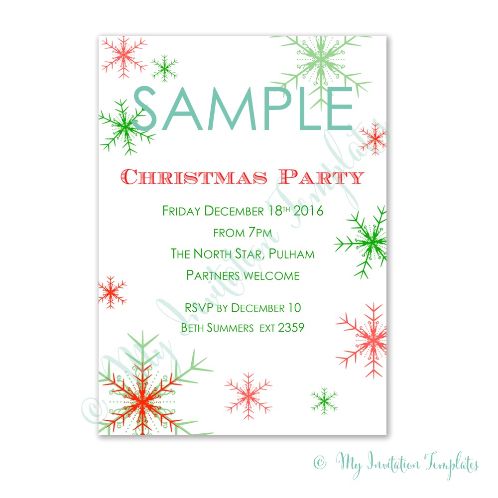Printable Christmas Party Invite Template Snowflake Christmas Invitation Templates Free Sample