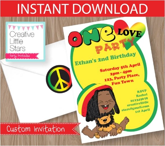 Rasta Party Invitations Reggae One Love Invitation Editable Instant Download