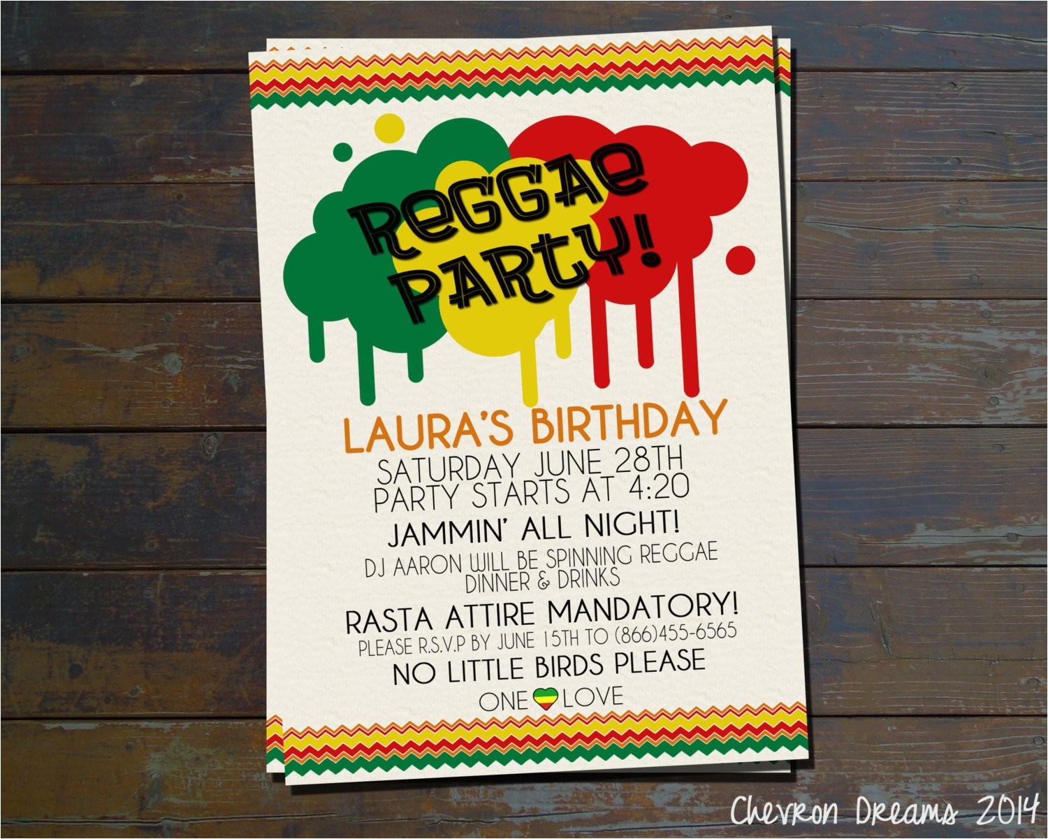 Rasta Party Invitations Reggae Party Birthday Invitation