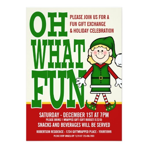 Re Gift Party Invitation Christmas Elf Girl Gift Exchange Party 5×7 Paper