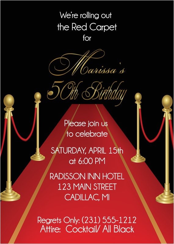 Red Carpet theme Party Invitations Adult Red Carpet theme Invitation 40th Birthday or Any Age