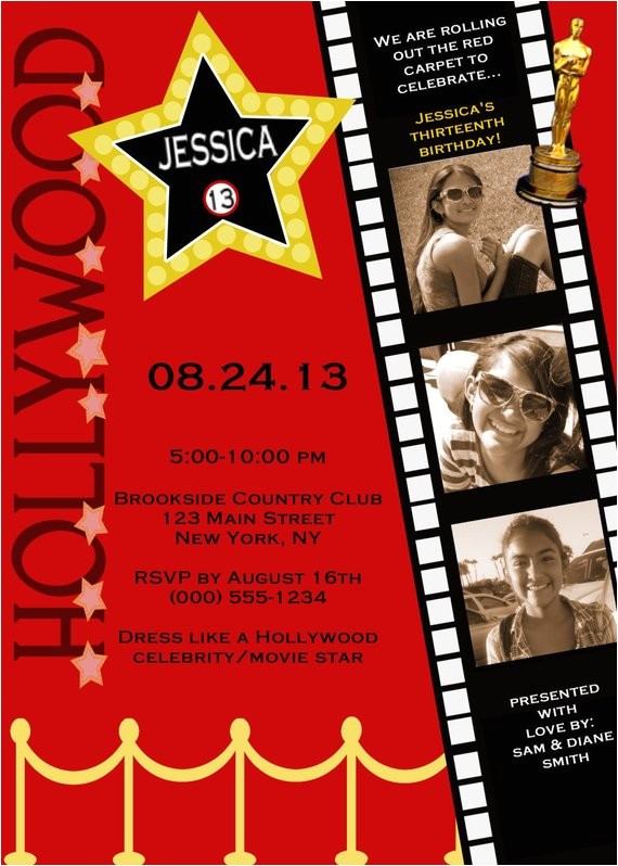 Red Carpet theme Party Invitations Customized Hollywood Red Carpet Invitations
