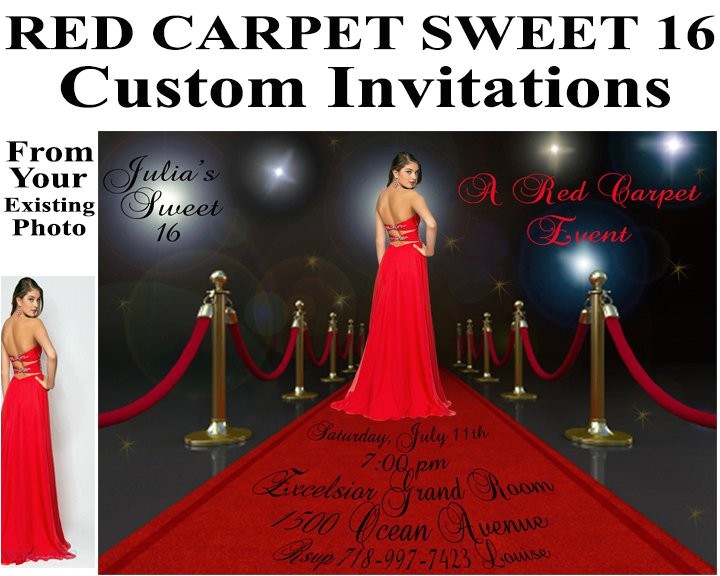 Red Carpet theme Party Invitations Red Carpet Invitations Sweet 16 Birthday Bridal Shower Custom
