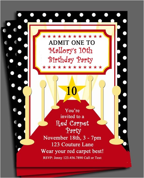 Red Carpet theme Party Invitations Red Carpet Party Invitation Printable or Printed with Free