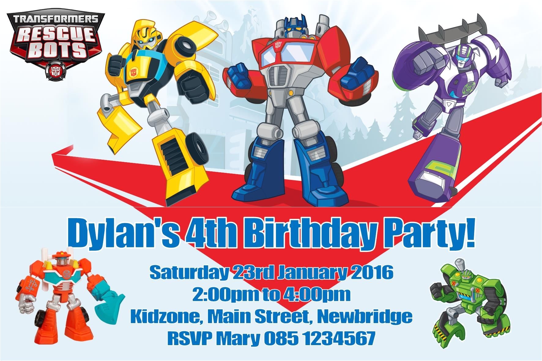 Rescue Bots Party Invitations Personalised Transformers Rescue Bots Invitations