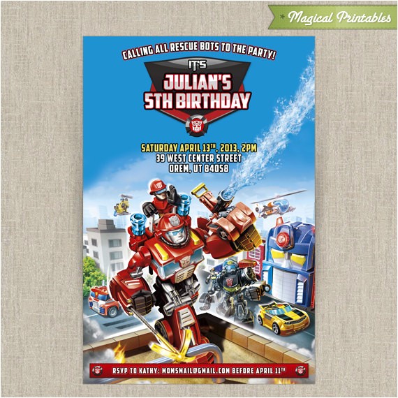 Rescue Bots Party Invitations Personalized Transformers Rescue Bots Birthday Invitation Card