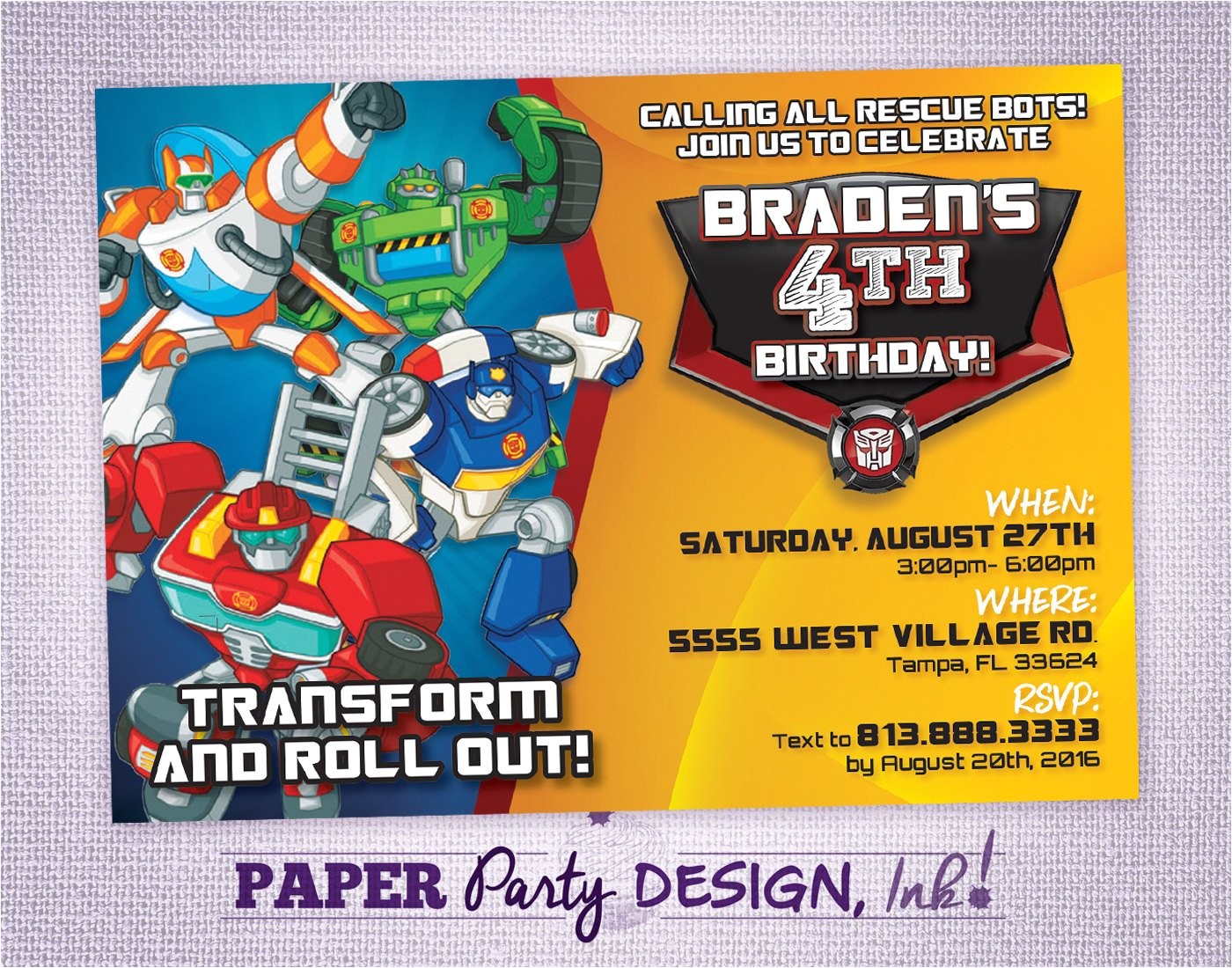Rescue Bots Party Invitations Rescue Bots Birthday Party Invitation Rescue Bots Party